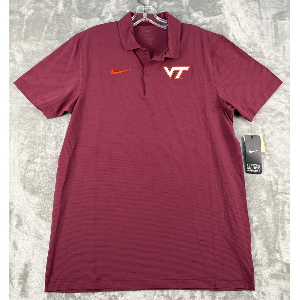 Virginia Tech Hokies Nike Polo Mens Small Dri-FIT Maroon VT On Field NEW